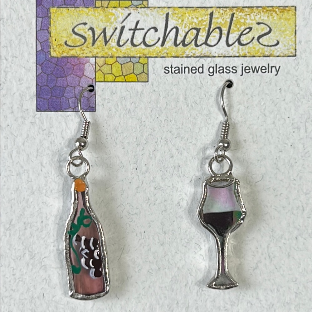 NWT stained glass wine earrings